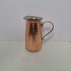 Pure Hammerd Copper‎ Pitcher Jug With Brass Handle 9.5" Tall X 5.5 Wide